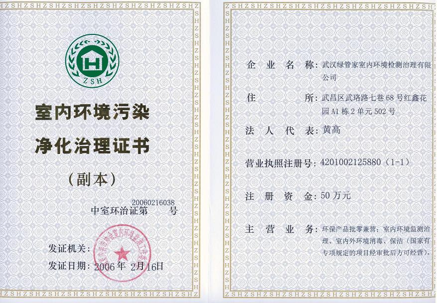 检测治理资质证书